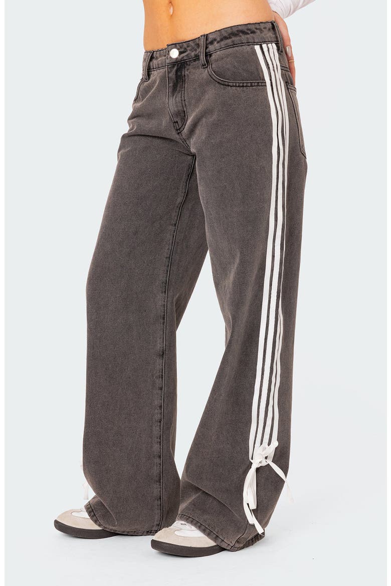 Ribbon Stripe Washed Low Rise Wide Leg Jeans, Alternate, color, DARK-GRAY
