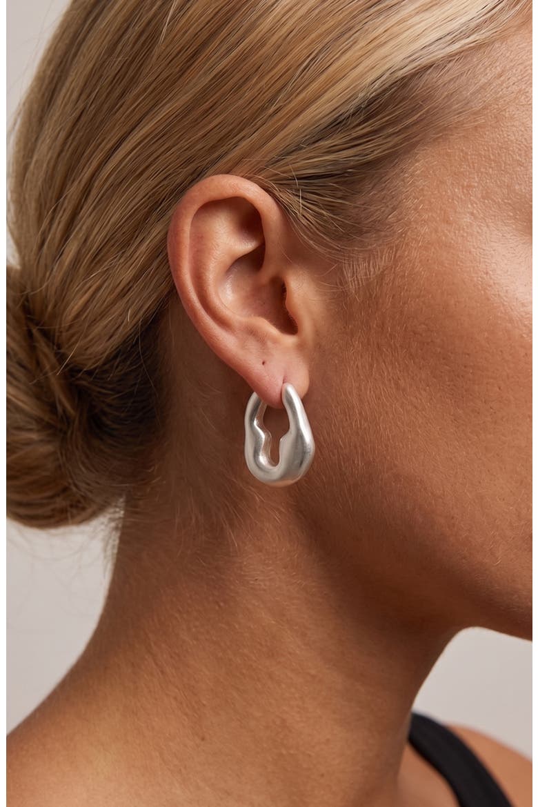 Luna Drop Hoops in Silver, Alternate, color, Silver