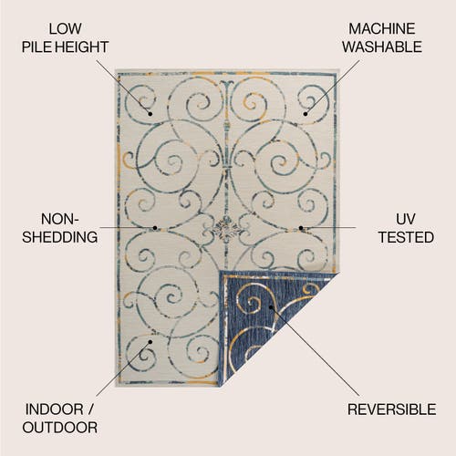 JONATHAN Y JONATHAN Y DANAE CLASSIC COTTAGE FILIGREE SCROLL REVERSIBLE MACHINE-WASHABLE INDOOR/OUTDOOR AREA RUG 