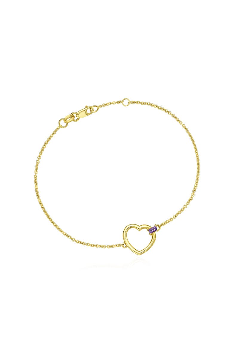 The Lovery Fine Jewelry Baguette Amethyst Open Heart Bracelet, Main, color, Amethyst