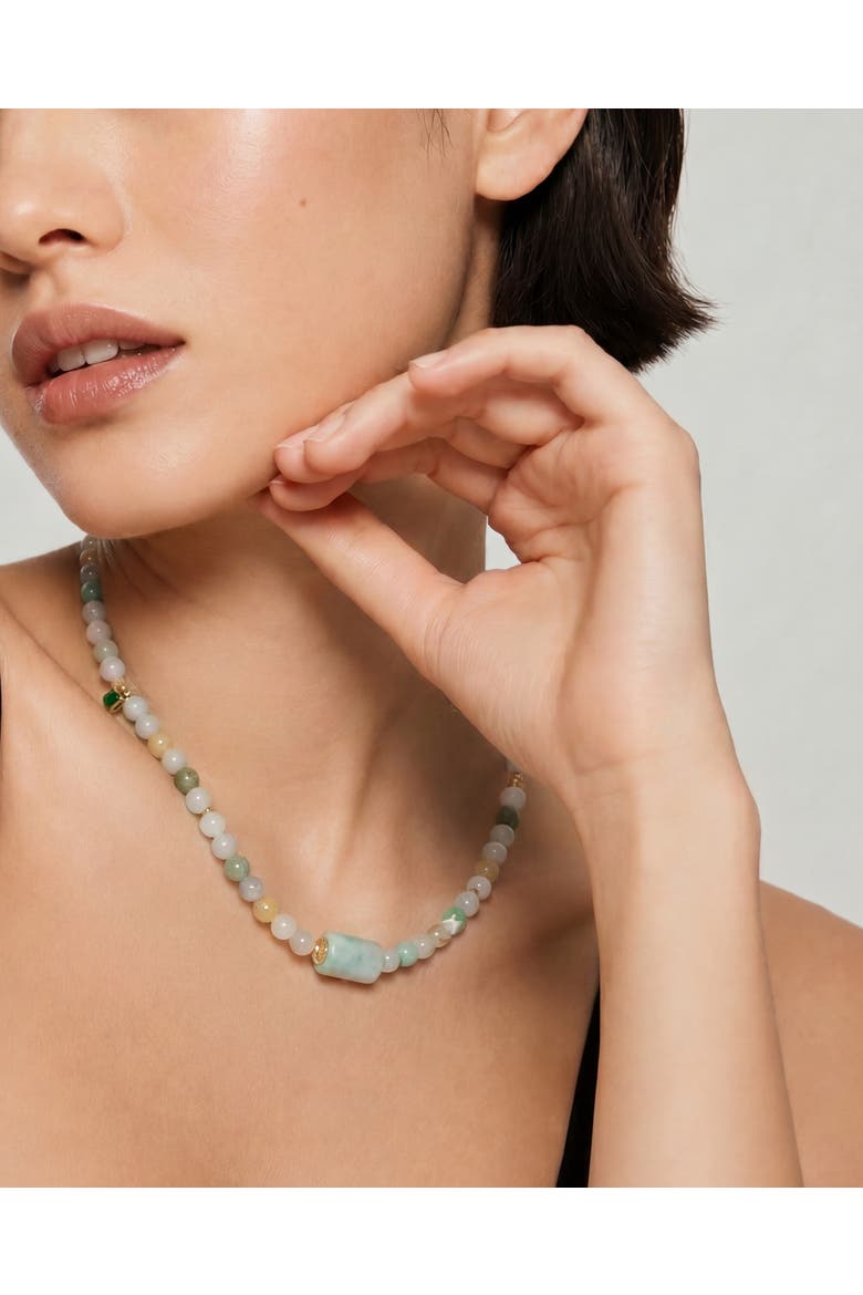 Mosaic Caila Green Jade Barrel Bead Necklace, Alternate, color, Green