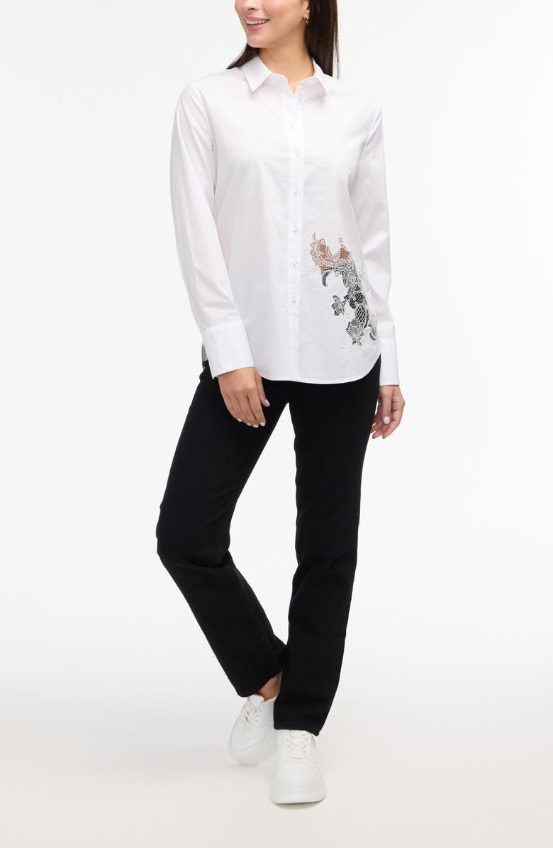Ellen Tracy Embroidered Flower Poplin Button-Up Shirt, Alternate, color, 