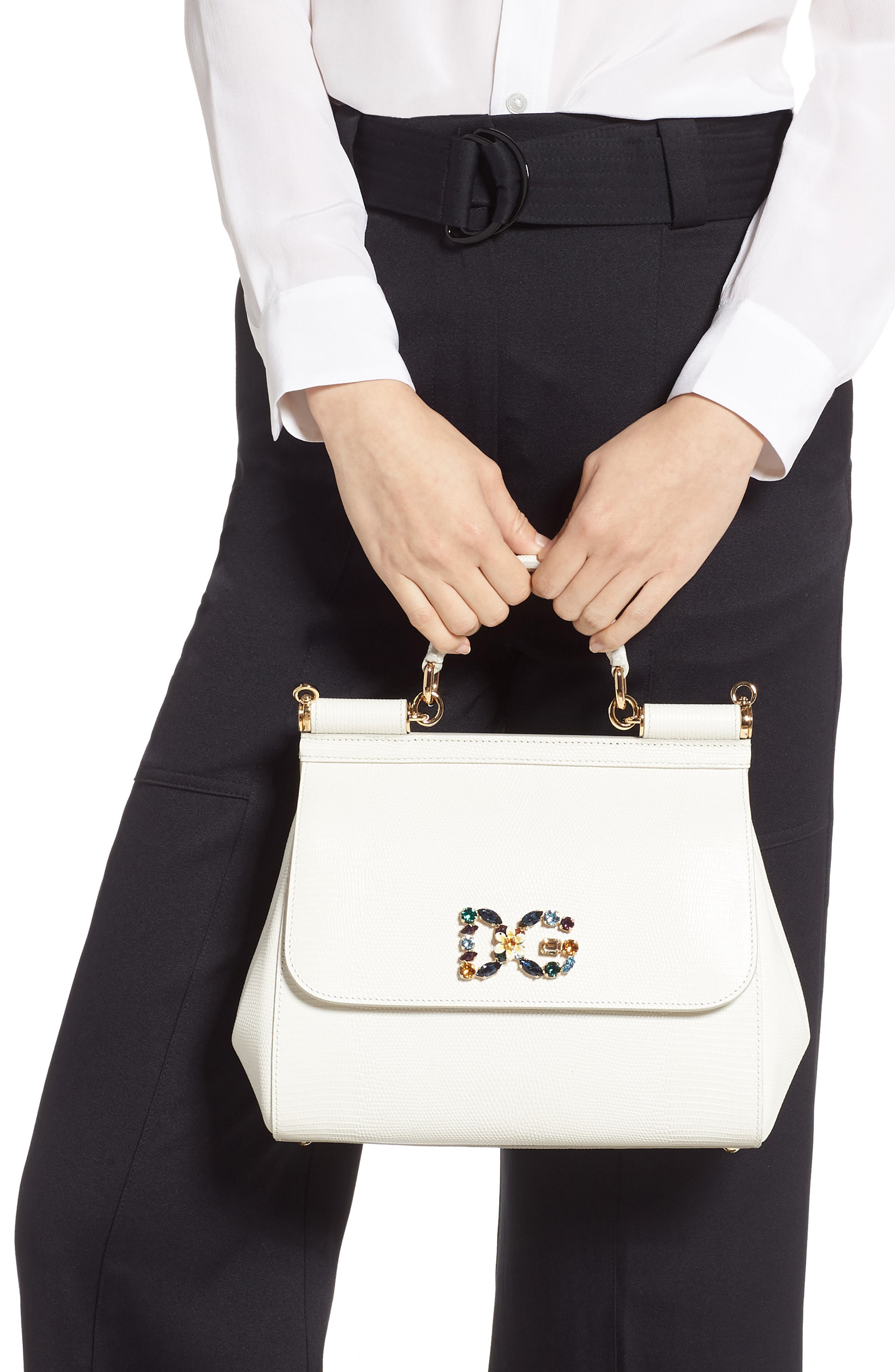 Dolce&Gabbana Miss Sicily St. Iguana Top Handle Leather Satchel, Alternate, color, 