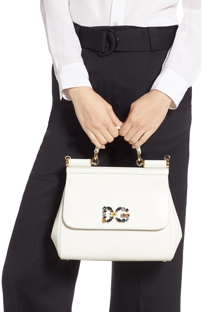 Dolce&Gabbana Miss Sicily St. Iguana Top Handle Leather Satchel, Alternate, color,