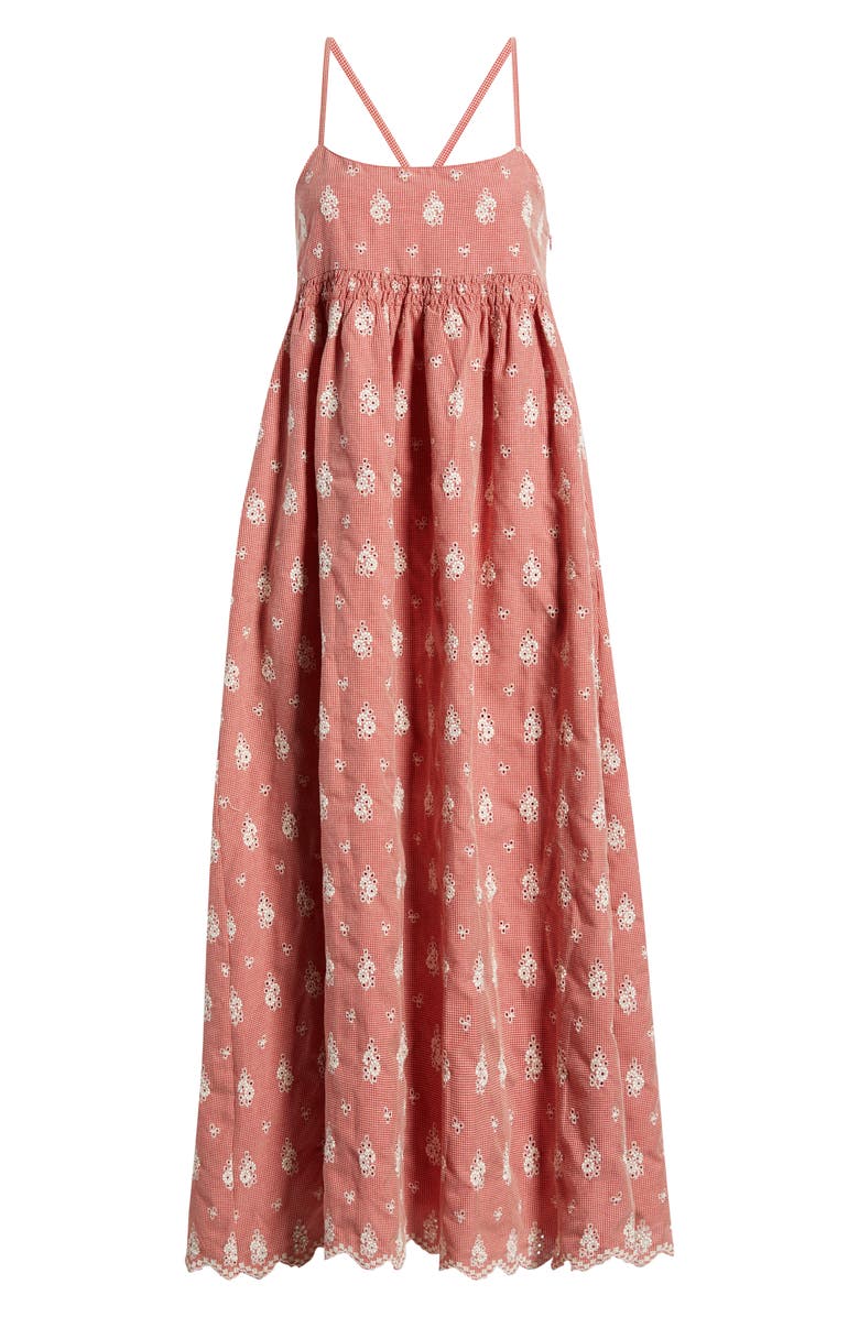 FRNCH Santa Embroidered Eyelet Sleeveless Maxi Dress, Alternate, color, Rouge