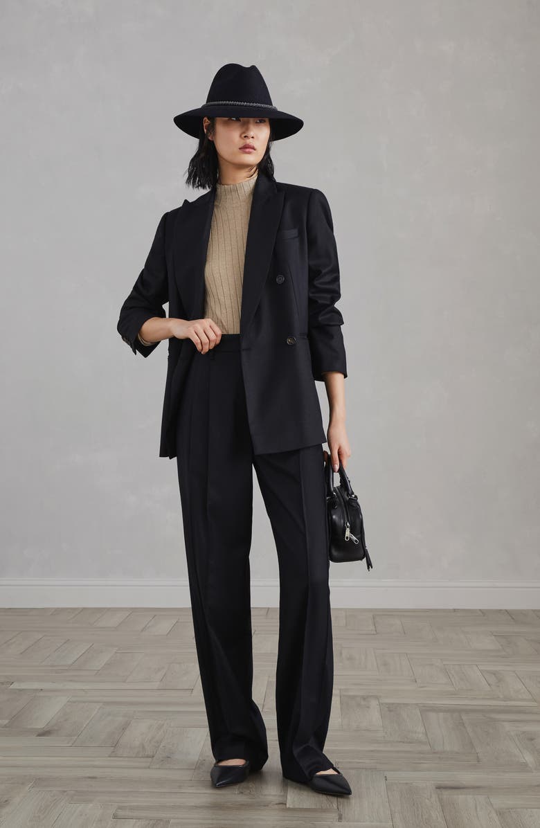 Brunello Cucinelli Sparkling cashmere and silk rib knit mock neck sweater, Alternate, color, 