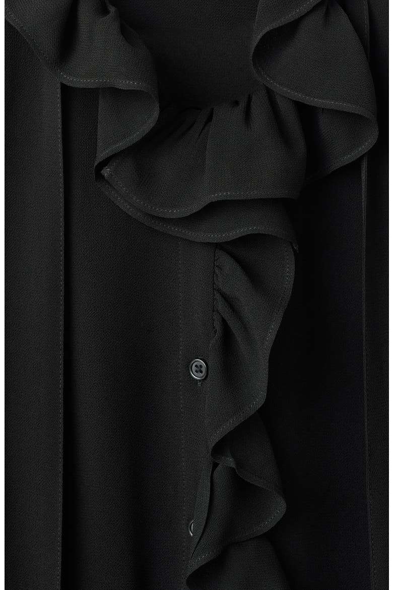 Ruffle Front Button Top, Alternate, color, BLACK
