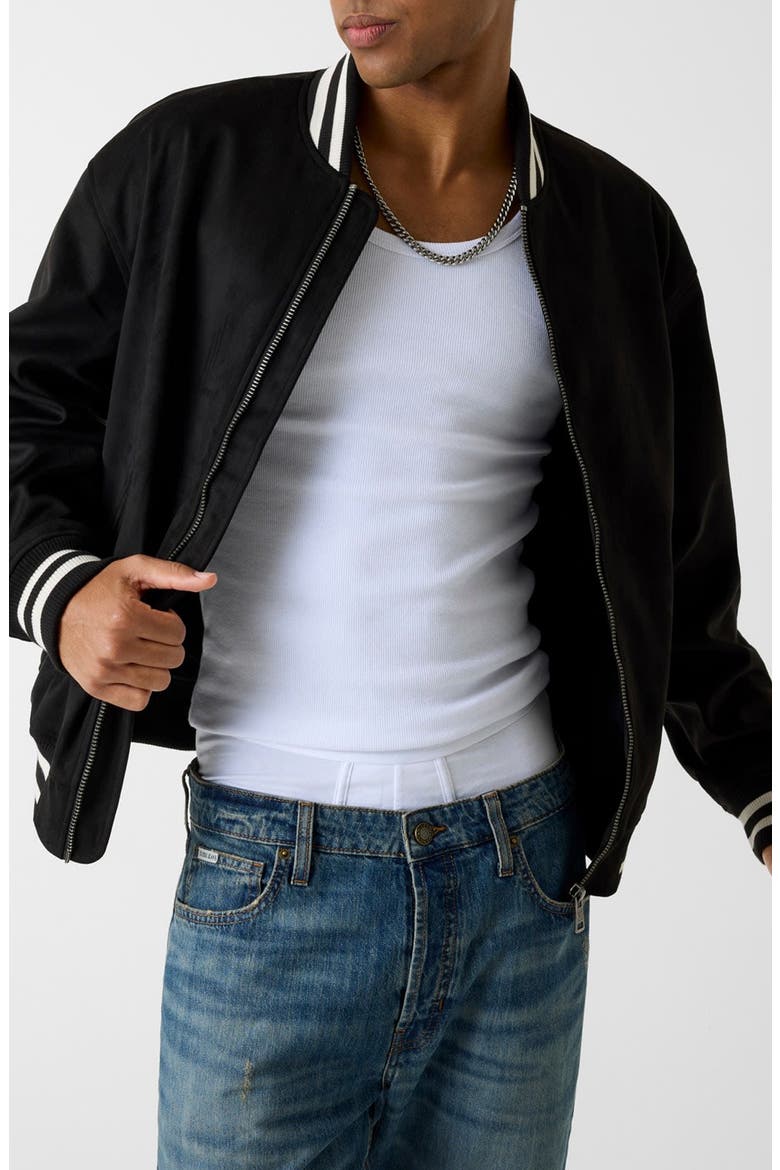 Faux Suede Bomber Jacket, Main, color, BLACK-BLACK