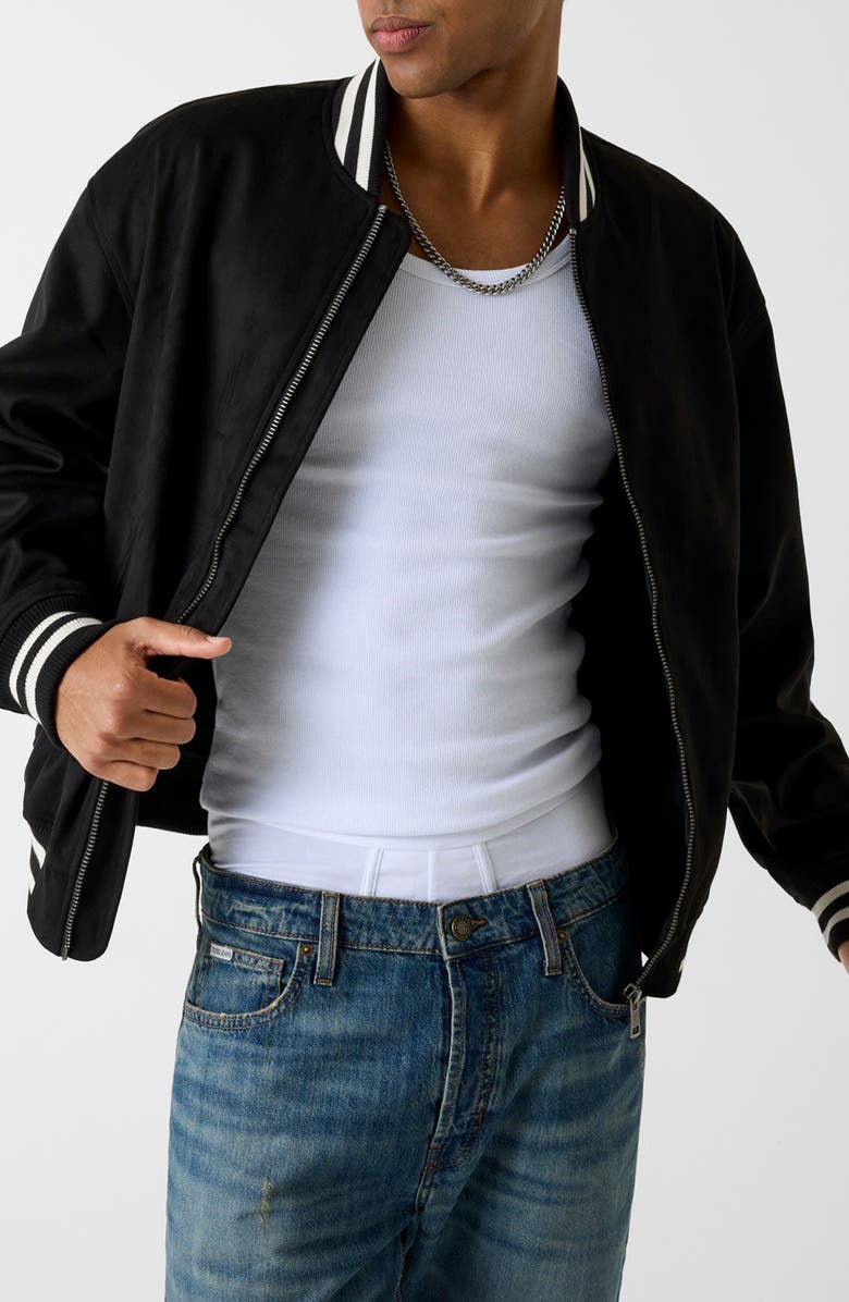 GUESS JEANS Faux Suede Bomber Jacket, Main, color, Black-Black