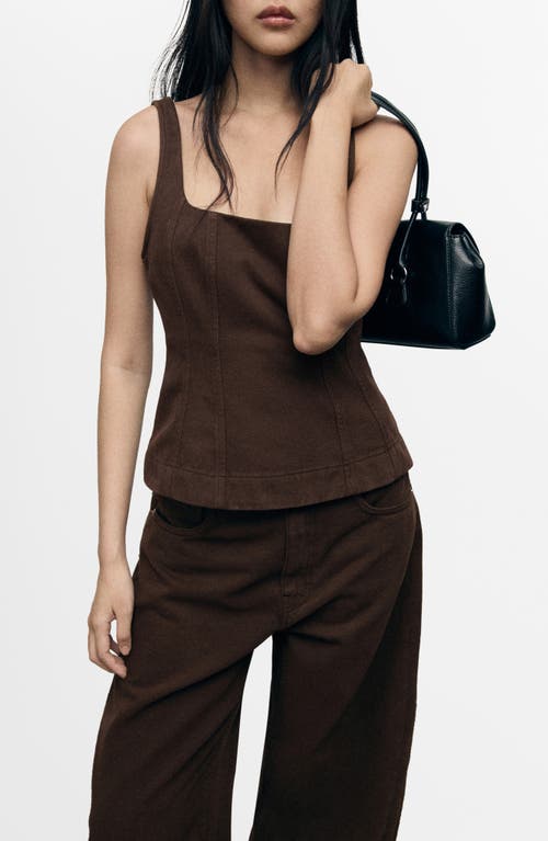 Mango Flared Denim Top In Brown