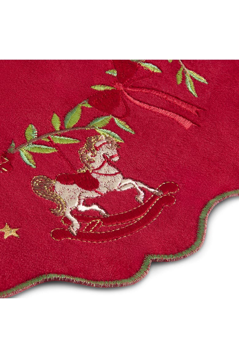 Keepsake Ornaments Velvet Embroidered Round Placemats, Set of 4, Red - 15"W x 15"L, Alternate, color, Red
