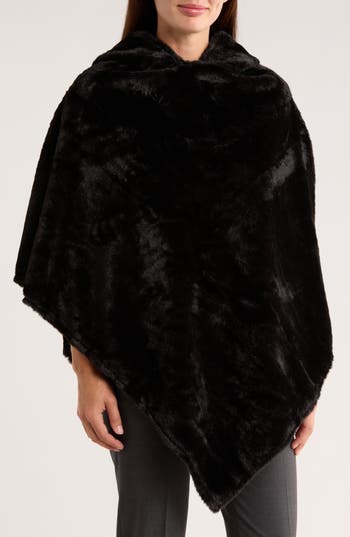 Nanette Lepore Hooded Faux Fur Ruana In Black
