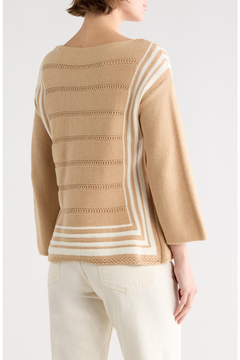 Border Stripe Sweater, Alternate, color, TAUPE/ CREAM