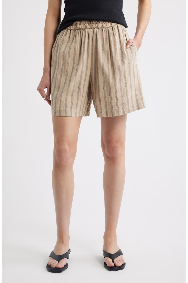 Pull-On Linen Blend Shorts, Main, color, TAN- BLACK SONJAY STRIPE