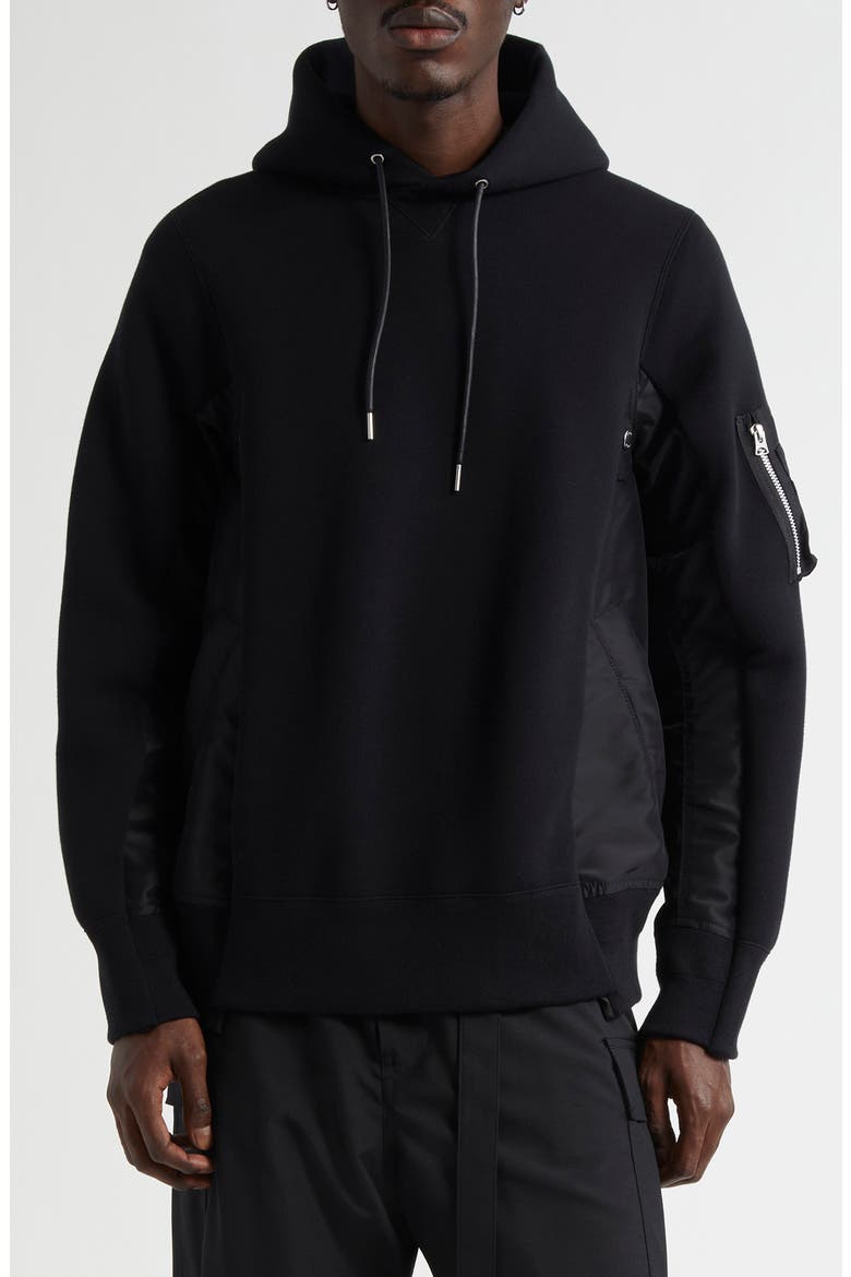 Sponge Sweat Mixed Media Hoodie, Main, color, BLACK/ BLACK 002
