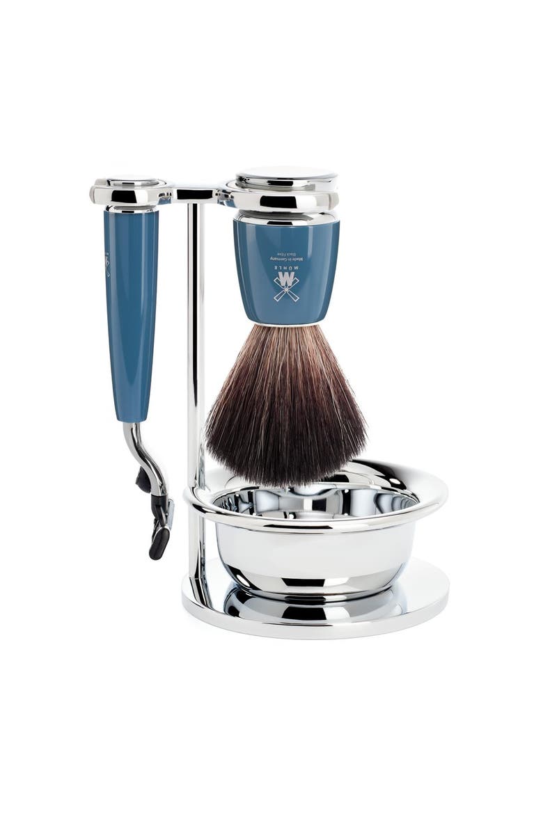 Rytmo Petrol Blue 4 Pc. Black Fibre / Mach3 Shaving Set, Main, color, Petrol Blue