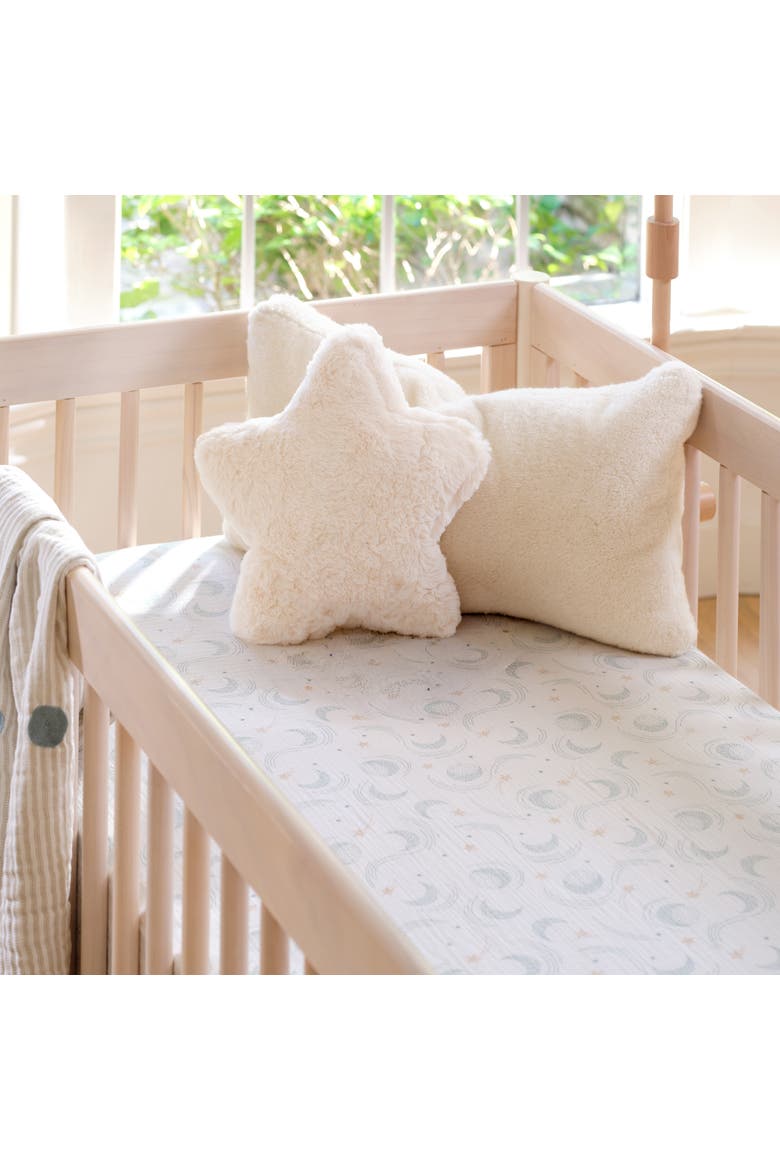 Signature 100% Organic Cotton Muslin Celestial Fitted Crib Sheet, Alternate, color, White