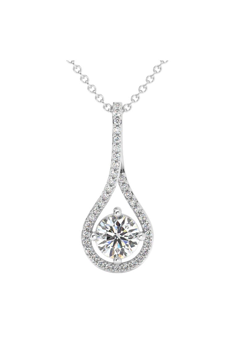 1 1/10Ct TW Diamond Halo Drop Pendant 14k Gold Necklace Lab Grown 1" Tall, Main, color, 14k White Gold