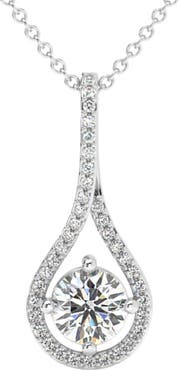 Bliss Diamond 1 1/10Ct TW Diamond Halo Drop Pendant 14k Gold Necklace Lab Grown 1" Tall