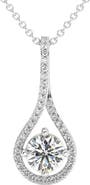 Bliss Diamond 1 1/10Ct TW Diamond Halo Drop Pendant 14k Gold Necklace Lab Grown 1" Tall