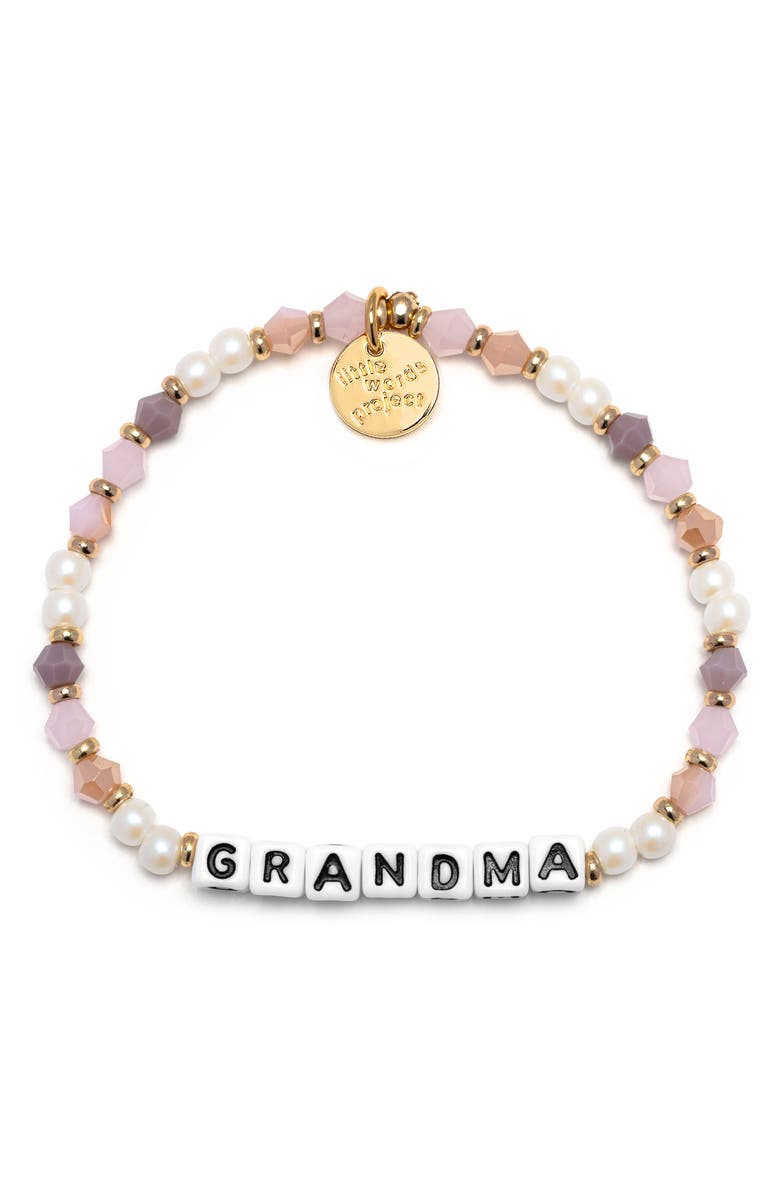 Little Words Project Grandma Beaded Stretch Bracelet, Main, color, White/ Peach Multi