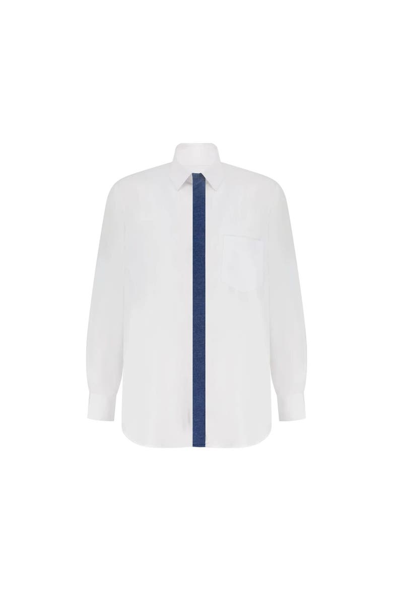 Denim Patch Long Sleeve Button Up Shirt, Main, color, White
