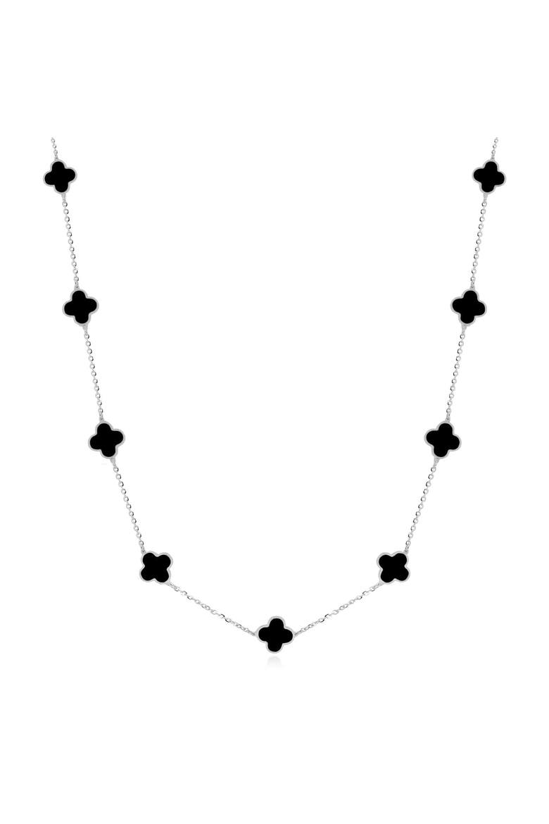 Mini Onyx Clover Necklace, Main, color, Onyx/ White Gold