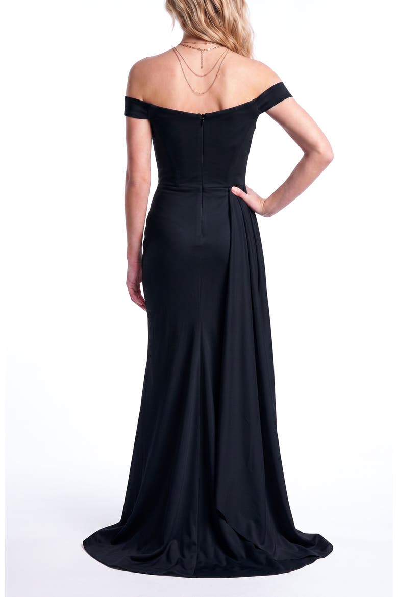 Off Shoulder Draped Side Slit Evening Gown, Alternate, color, Black