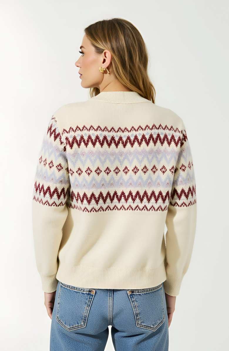 Modenaire Fair Isle Zip Cardigan with Ribbed Trim, Alternate, color, Fair Isle