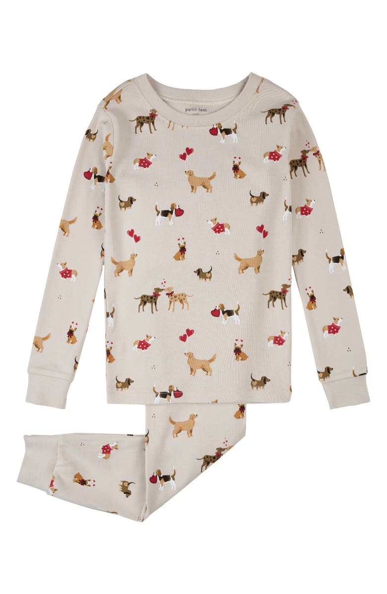 Petit Lem Kids' Fitted Cotton Two-Piece Pajamas, Main, color, Beige