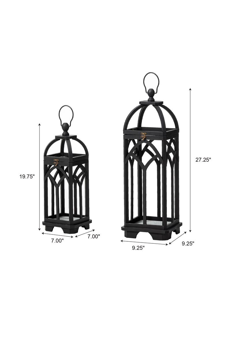 Set of 2 Wooden Church Style Decorative Lanterns Candle Holders, Alternate, color, Black