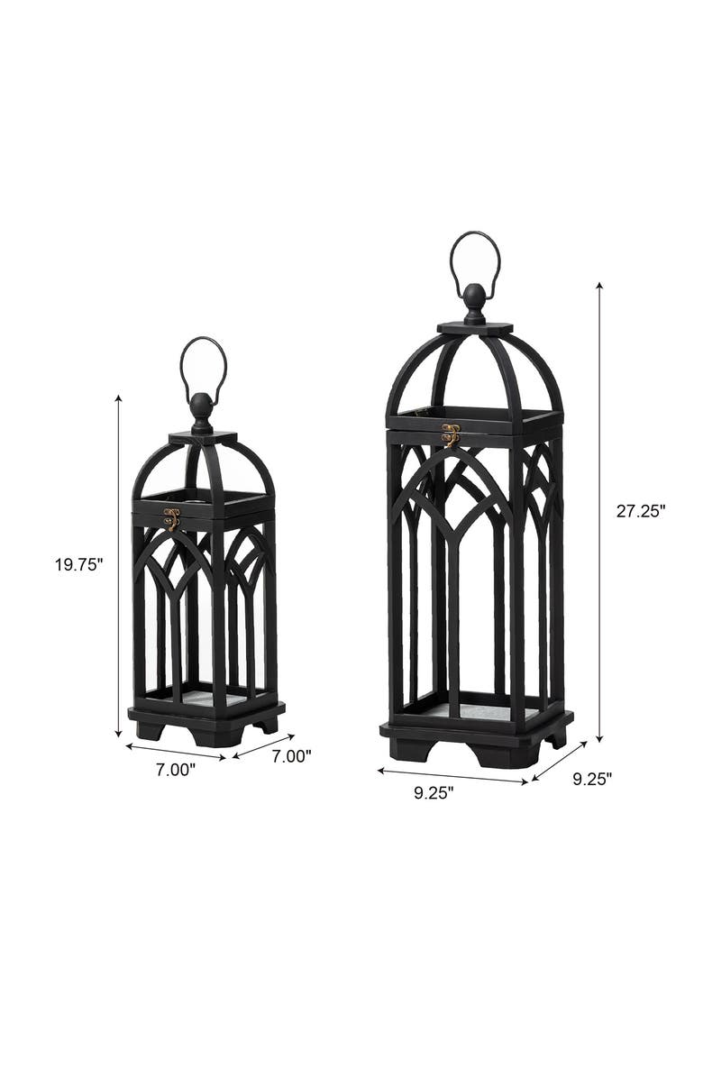 Glitzhome Set of 2 Wooden Church Style Decorative Lanterns Candle Holders, Alternate, color, Black