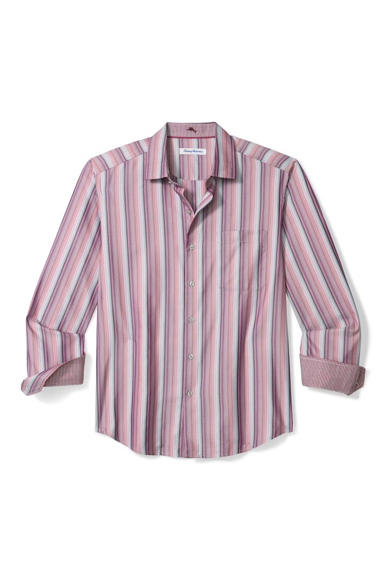 Frontera Luxe Stripe Silk Blend Shirt, Main, color, FADED ROSE