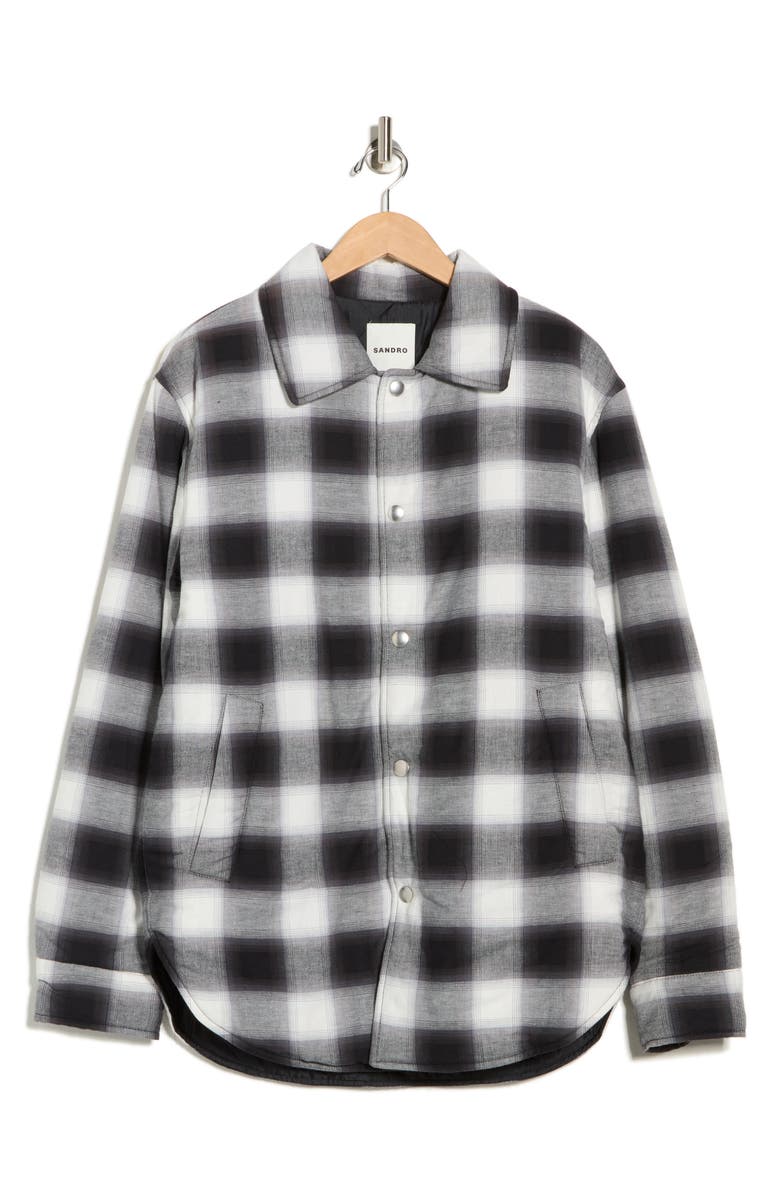 SANDRO Grunge Checkered Cotton Overshirt, Alternate, color, Noir / Blanc