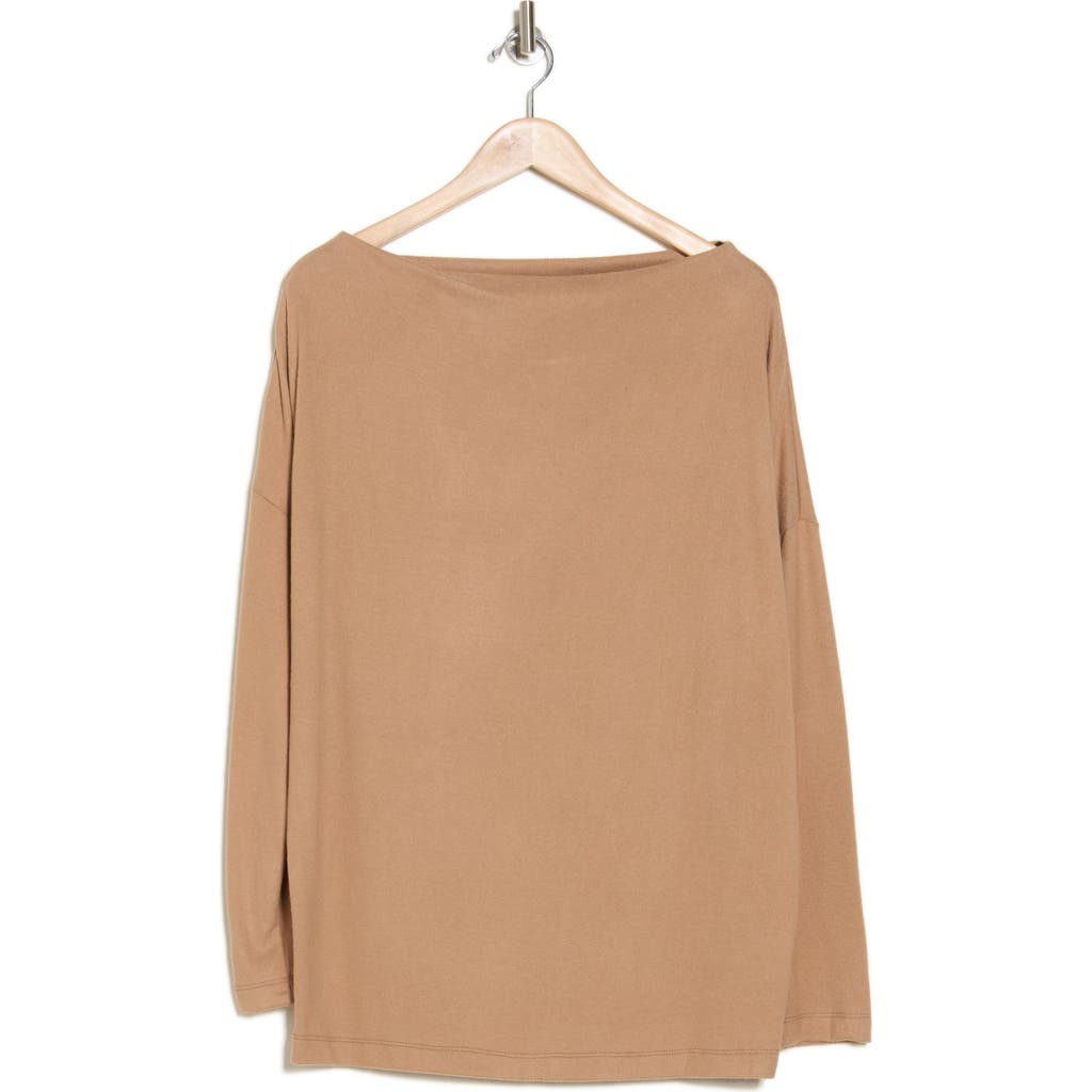 Renee C Brushed Knit Long Sleeve Top In Khaki