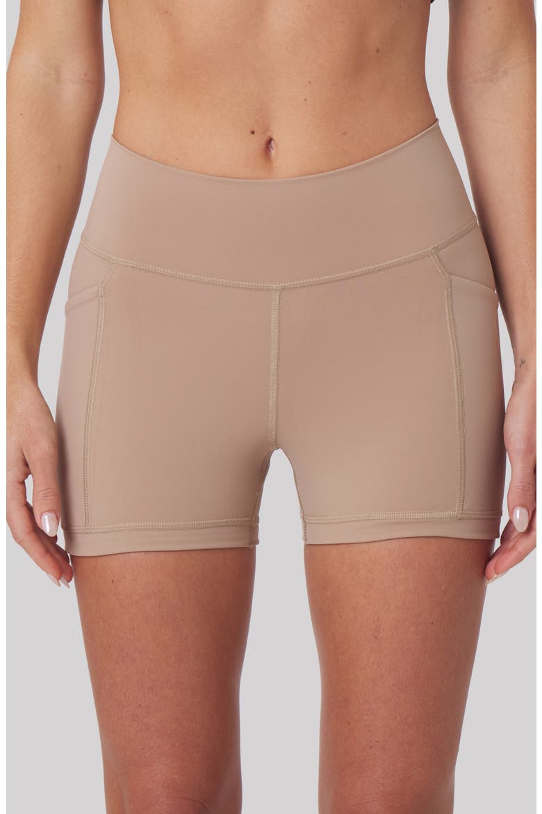 Heather High Waist Pocket Bike Shorts, Alternate, color, SAND