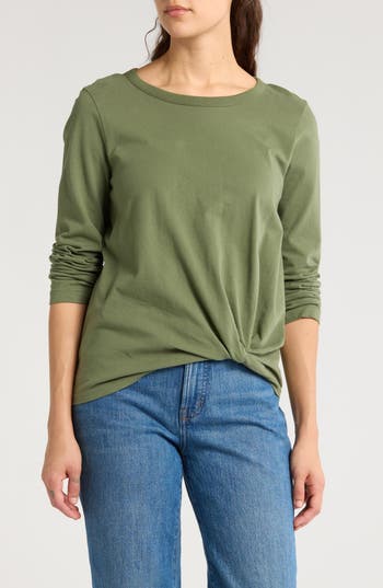 Shop Madewell Front Twist Cotton Top In Heritage Olive