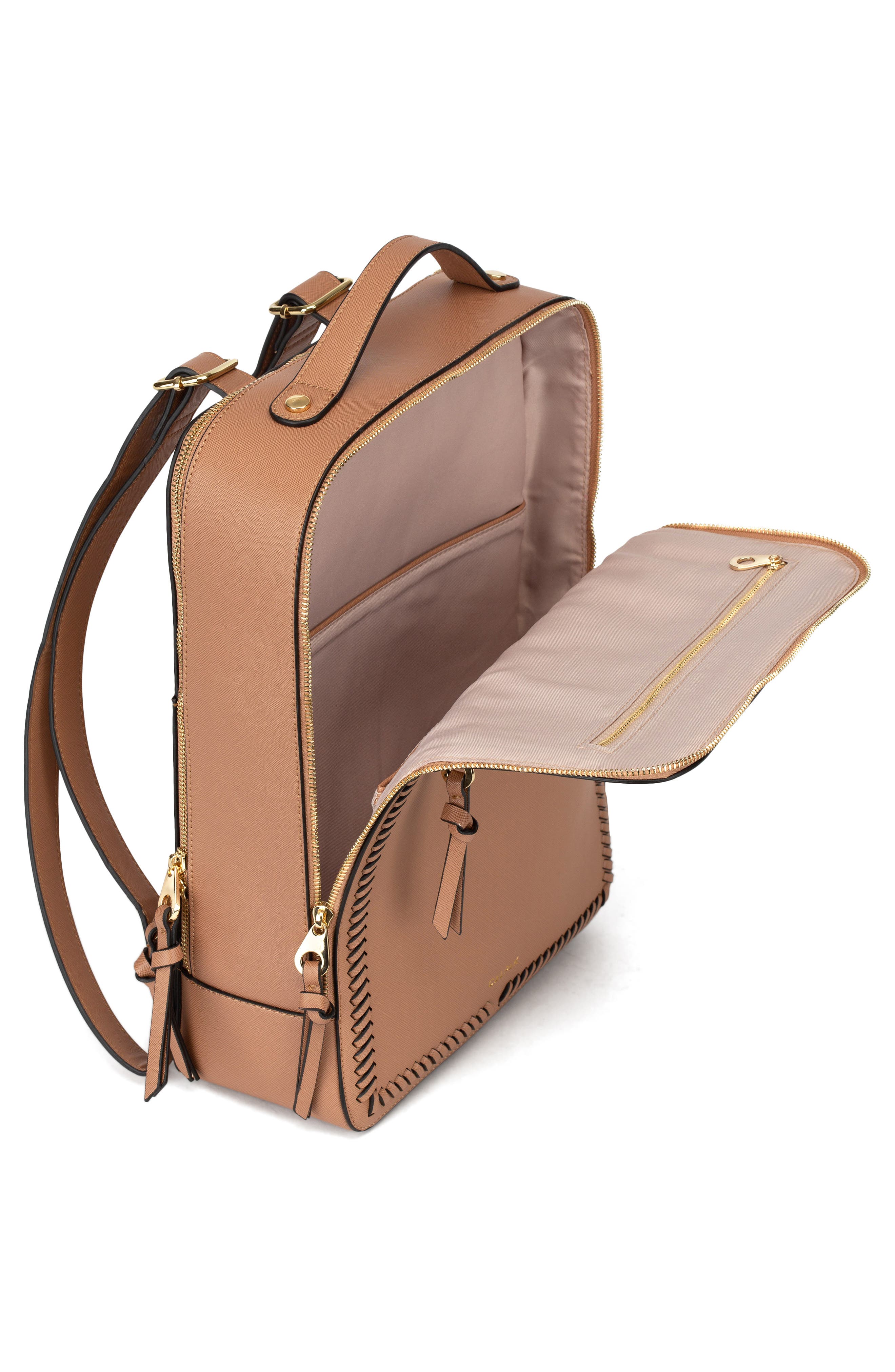 CALPAK Kaya Faux Leather Laptop Backpack, Alternate, color, Caramel