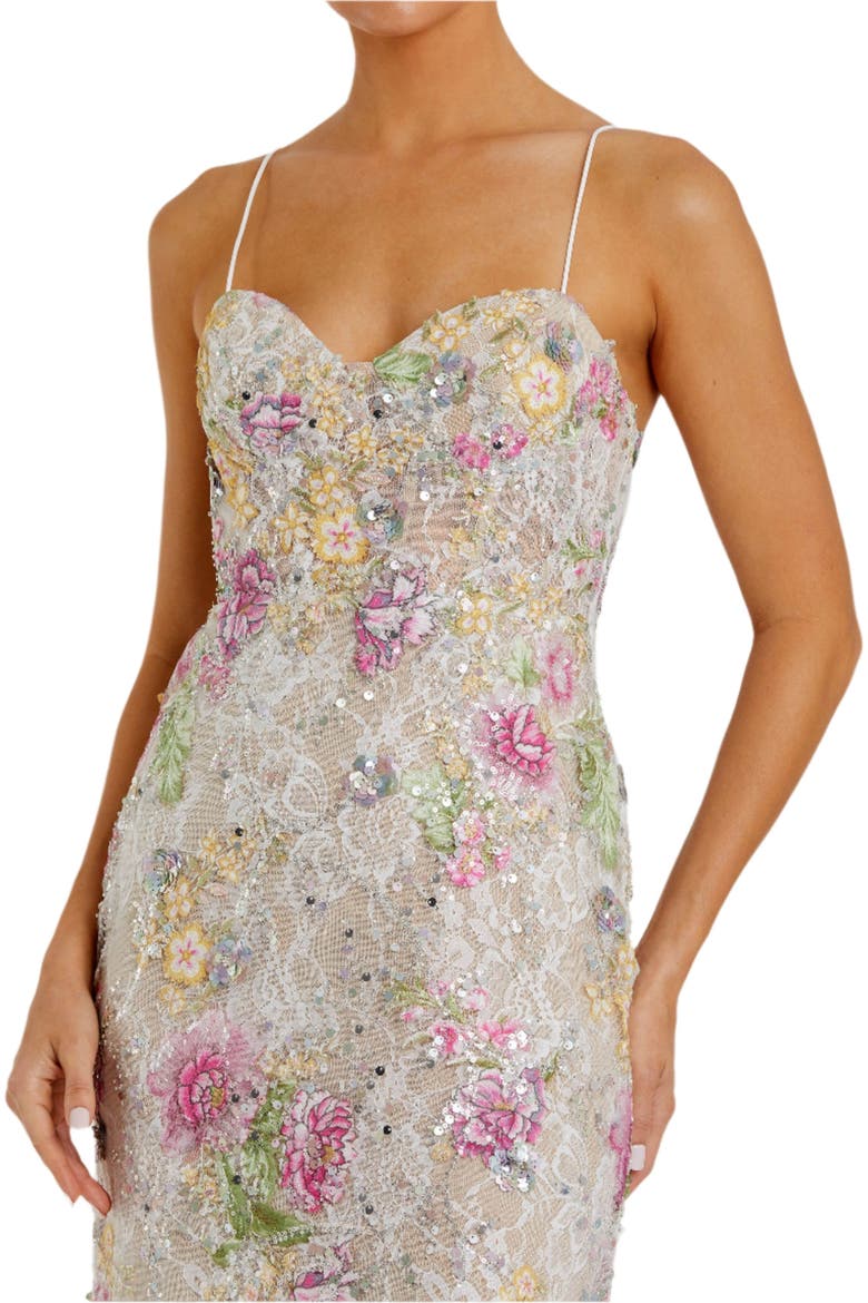 Embellished Bustier Floral Trumpet Gown, Alternate, color, Ivory Multi
