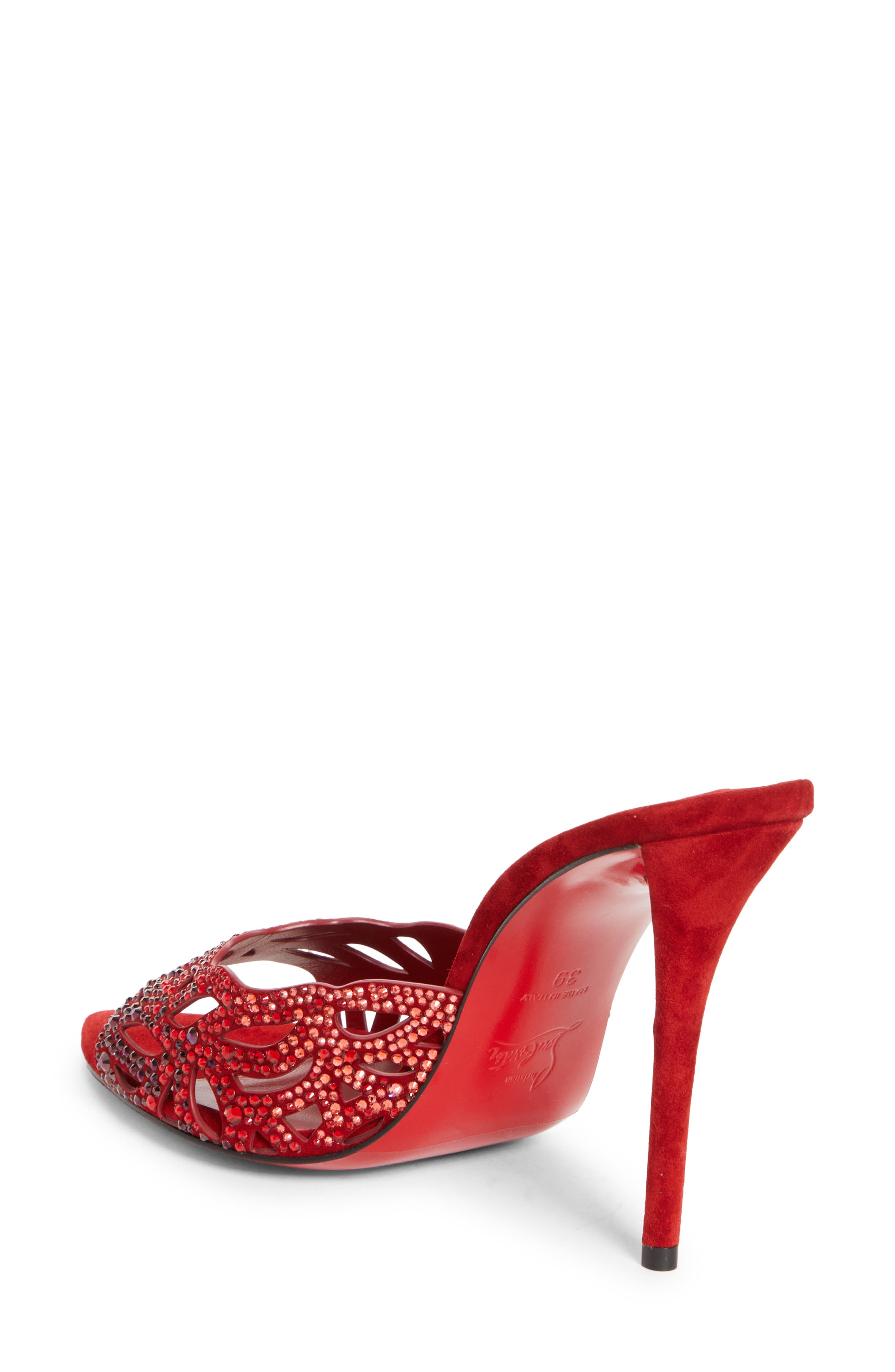Christian Louboutin Lasera Ombré Crystal Embellished Slide Sandal, Alternate, color, Fever/ Mix Degrade