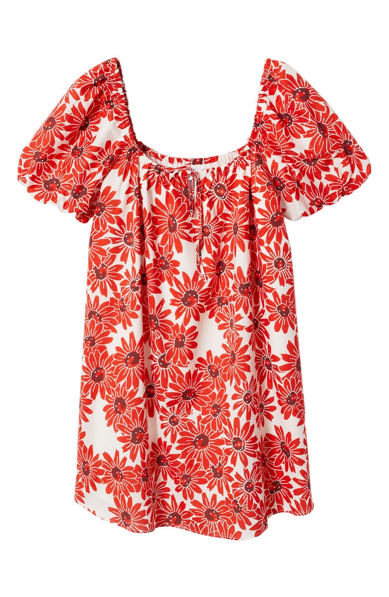 MANGO Floral Puff Sleeve Cotton Shift Dress, Alternate, color, 