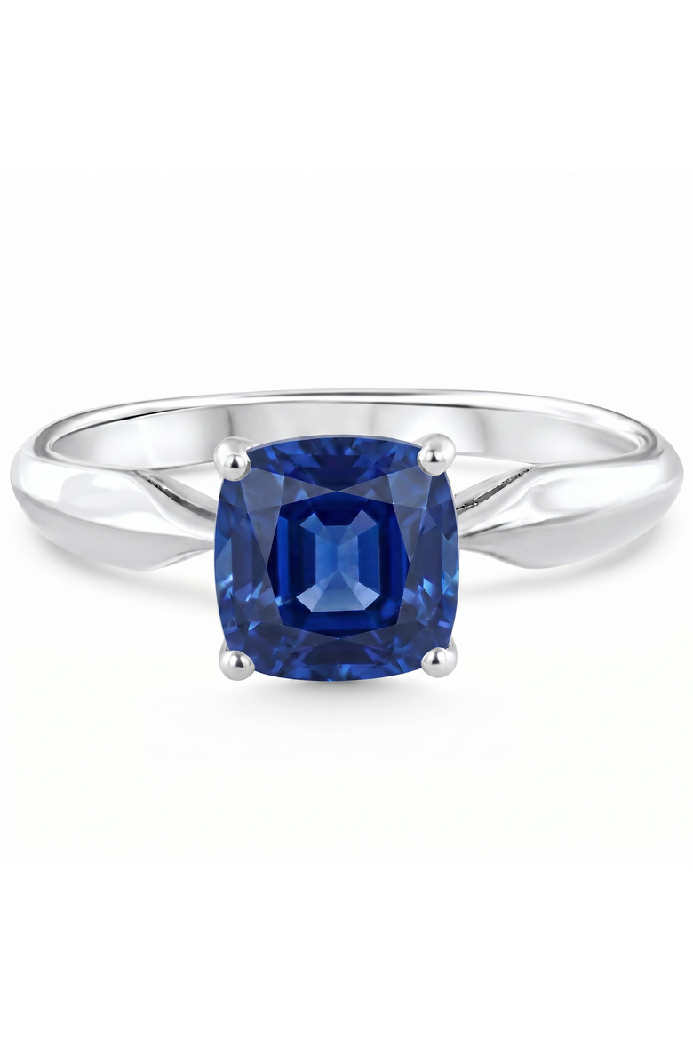 Certified 2Ct Cushion Blue Sapphire Solitaire Engagemet Ring 14k Gold Lab Grown, Main, color, 14k White Gold