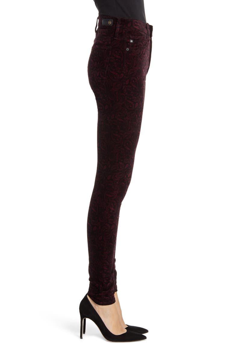 The Farrah High Waist Velveteen Skinny Jeans, Alternate, color, GALLANT PAISLEY-PORT WINE/ BLK
