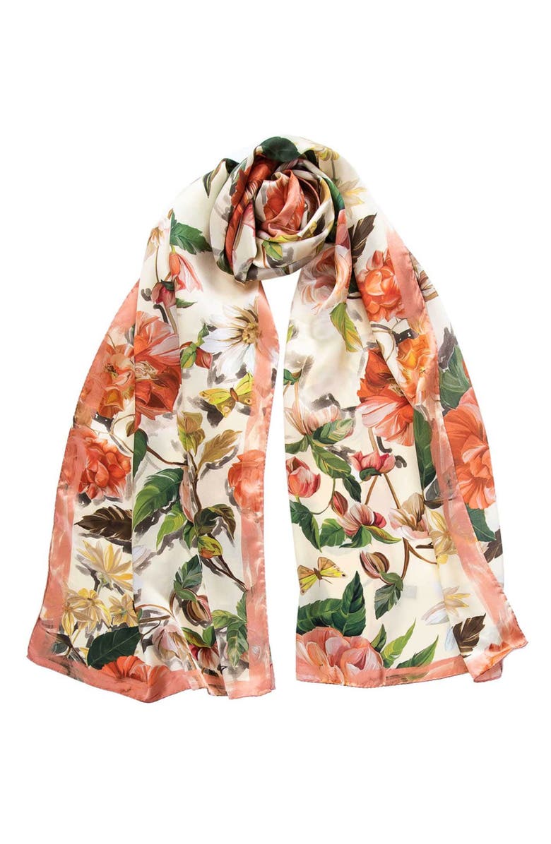 Elizabetta Rosa - Long Satin Silk Scarf for Women, Main, color, Peach