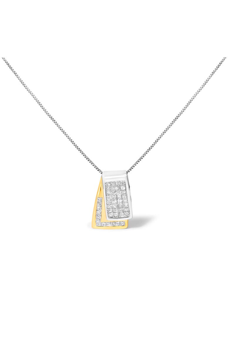 14K Gold 1.0 Cttw Princess Cut Diamond Foldover Box Pendant Necklace, Main, color, YellowWhite