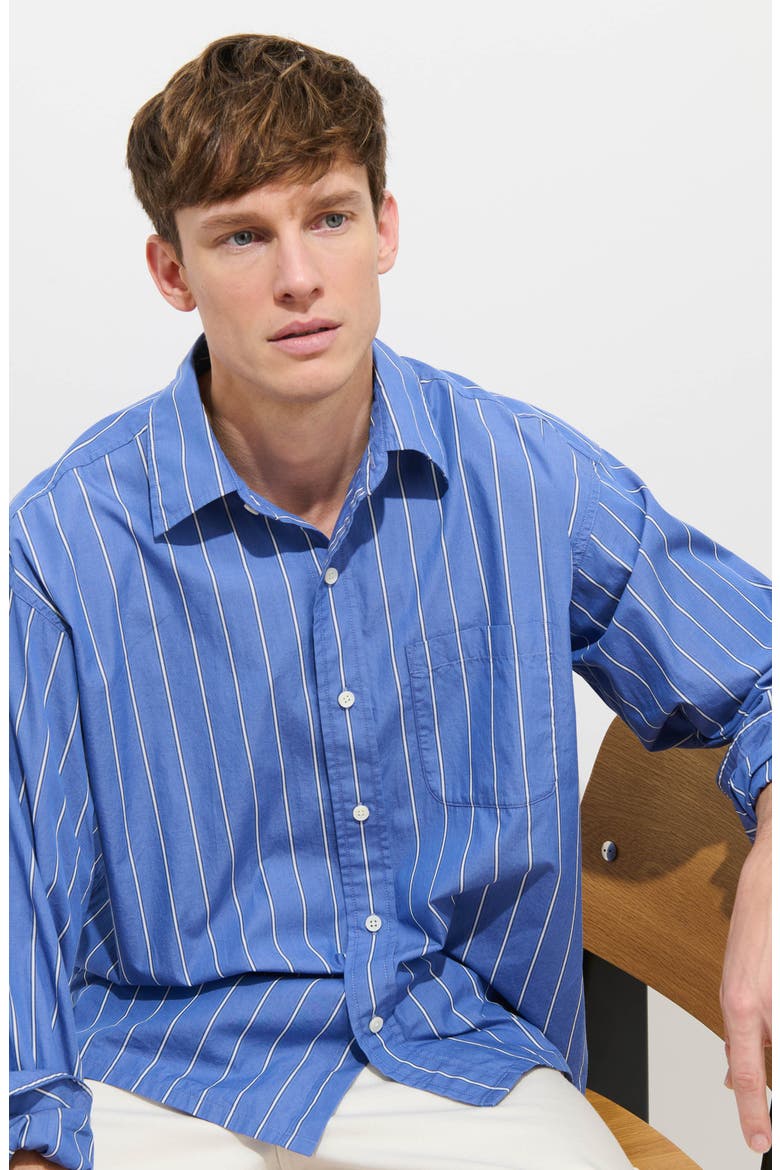 トップス everyone relax-fit button-down stripe M Franklin Loose Fit Stripe Cotton Button-Up Shirt (Men) | Nordstrom
