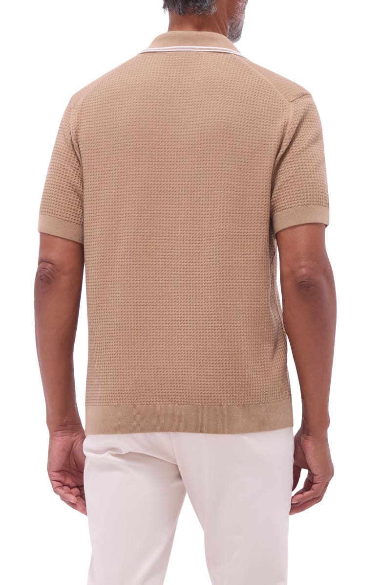 Bugatchi Tipped Johnny Collar Short Sleeve Sweater, Alternate, color, Camel