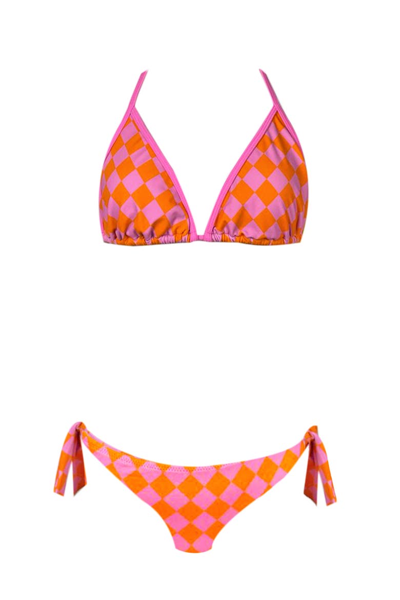 Triangle Checkered Print Two Piece Bikini, Big Kid, Main, color, Purple