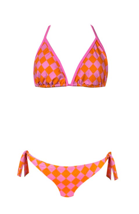Triangle Checkered Print Two Piece Bikini, Big Kid