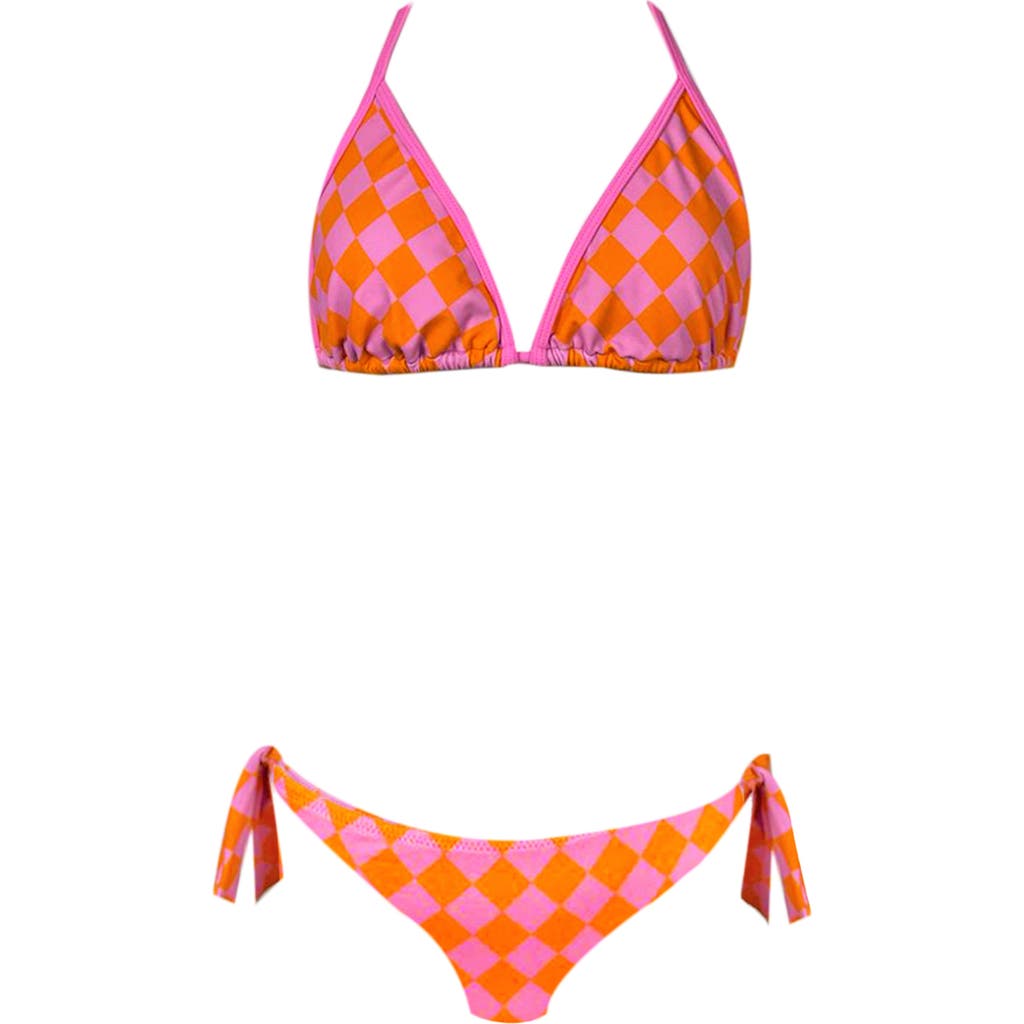 Nessi Byrd Triangle Checkered Print Two Piece Bikini, Big Kid In Multi
